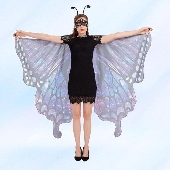 Halloween cosplay sommerfuglekappe gradient farve dans dekorative vinger scene kostume