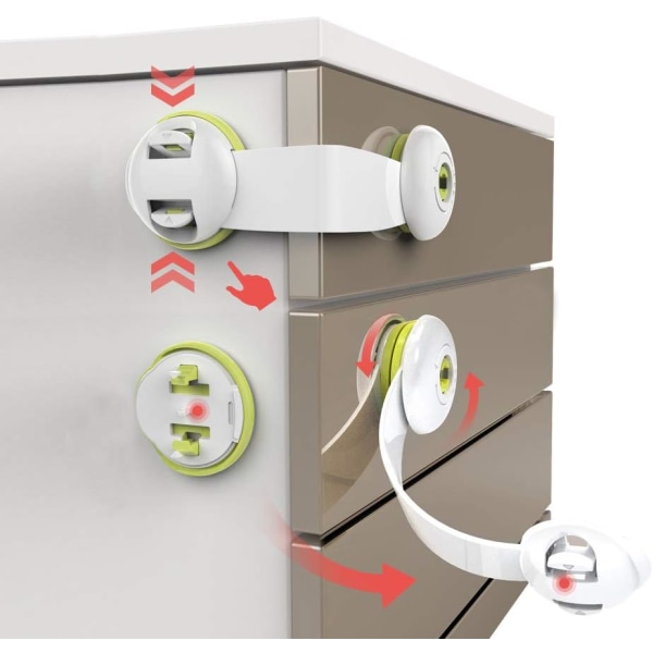 Brun [10-pakning] Barnesikkerhetslåser - Ingen verktøy eller boring kreves - For kjøkkenskap, skuffer, apparater, skap, kjøkken, kjøleskap, ovn, Tr