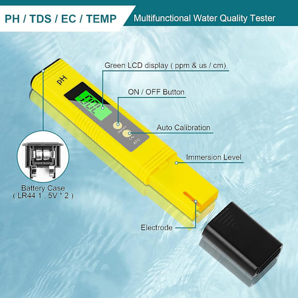 Digital pH-mätare, 0,01 pH hög noggrannhet pH-testare, 2 % avläsningsnoggrannhet PH-temperaturvattenprovare, pH-mätare för hushållsdricksvatten, pool, hydroponik, akvarium