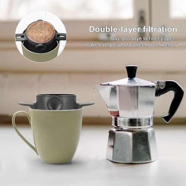Återanvändbar pour-over kaffebryggare, konisk kaffedripp i rostfritt stål, papperslös, med hopfällbart stativ, lämplig för hemmakontor, resor och camping