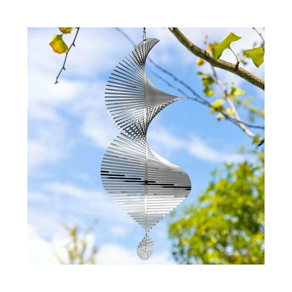 Hængende Vindmølle i Rustfrit Stål - Reflekterende Fugleafviser 30x12cm 3D Vindmølle - Anti-Fugl og Anti-Due Metal Vindmølle