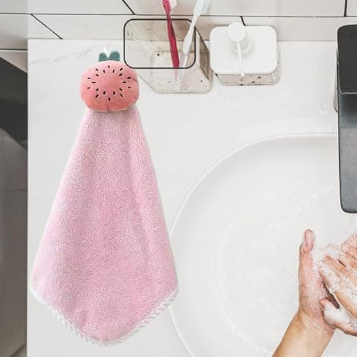 (Pink) Søde hængende håndklæder - Dekorative håndklæder til badeværelset - Blødt hurtigtørrende absorberende håndklæde til børn Køkken Badeværelse Tilbehør