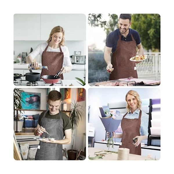 Set med 2 kaffe + grön färg, köksförkläden, 2 st Justerbara Vattentäta förkläden med 2 fickor för kvinnor män kock för kök, trädgårdsarbete, restaurang