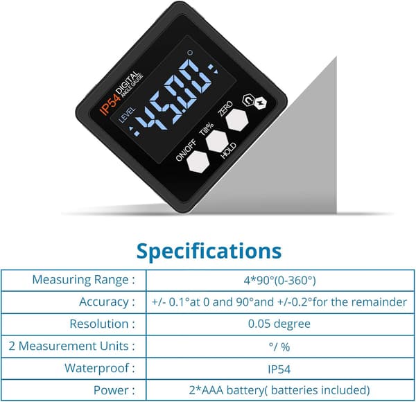 Digitalt magnetisk inklinometer LCD bærbart digitalt inklinometer hellingsmålernivå med bakgrunnsbelysning, IP54 vanntett