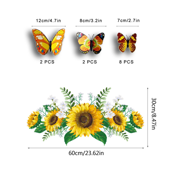 Sunflower Wall Sticker 3D Colorful Butterfly