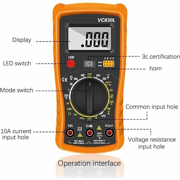 Digital multimeter, digital automatisk multimeter, professionell elektrisk testare, voltmeter/resistans