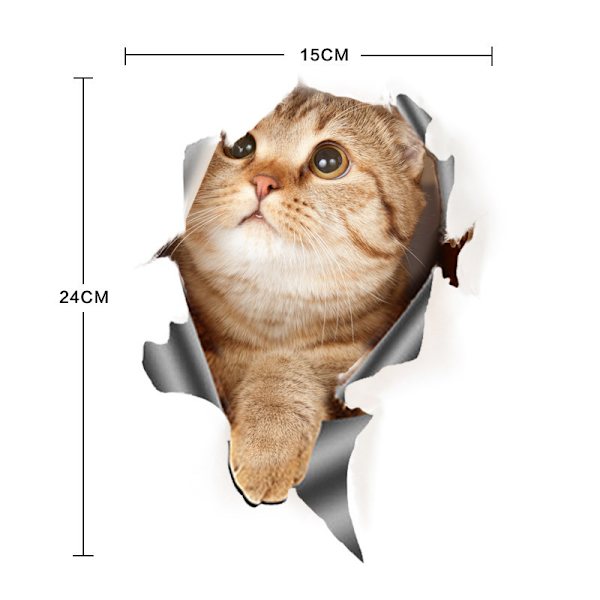 2-delad spoltoalettdekal i PVC-material, väggdekoration, katttema kommer ut ur hålet, väggdekal, färgglad väggdekal (16*23,4 cm)