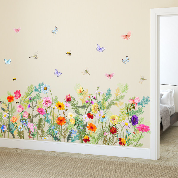 Plant, flower, butterfly wall stickers, garden, flower wall stickers, butterfly flying wall art stickers, bedroom, living room, office, sofa, backgr