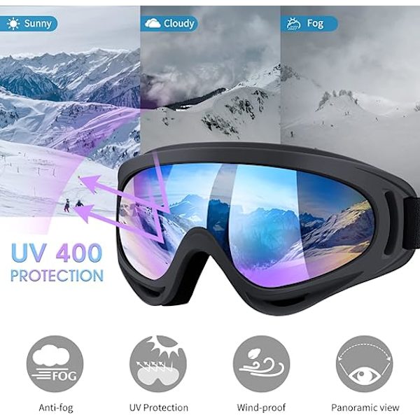Skidglasögon, skid- och snowboardglasögon för pojkar och flickor, pojkar och flickor, ungdomar, bländfria, anti-imma snowboardglasögon glasögon 2-pack
