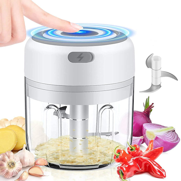 Electric Chopper Garlic Onion Cutter Fruit Meat Multi Chopper With Usb Charge 250ml White