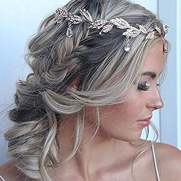 Rhinestone Crystal Tiara (Guld), Blad Rhinestone Bryllup Tiara, Krone Bryllup Tiara Hår Tilbehør Prom