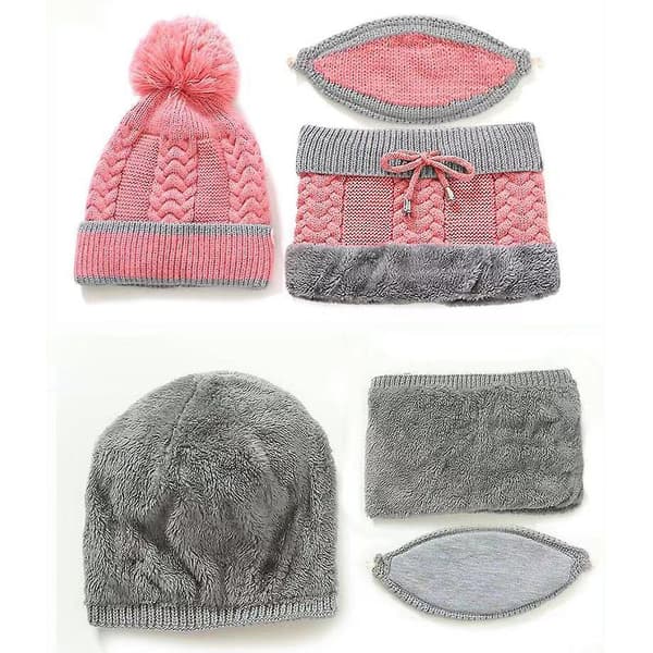 Hat Dame Vinter Varm Uld Hat Varm Sød Dame Hat Tredelt Ørebeskyttelse Strikket Hat(beige)