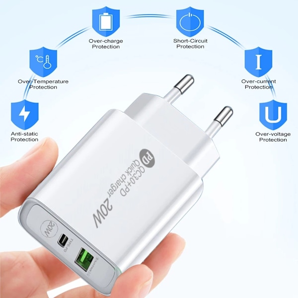 PD12W mobiltelefonlader 2.4A ladekabel Type-c adapter PD+USB reiselader