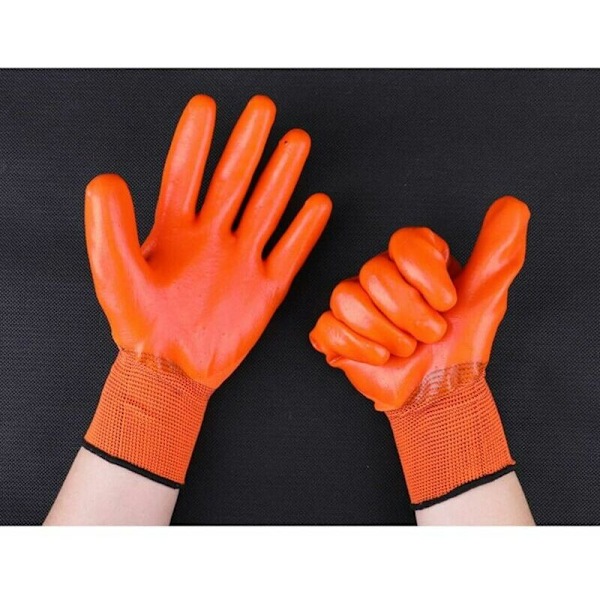 Liotetut ja hengittävät työkäsineet (12 paria, koko: 24cm) Vedenpitävät PVC- ja oranssit suojakäsineet, vahva tarttuvuus