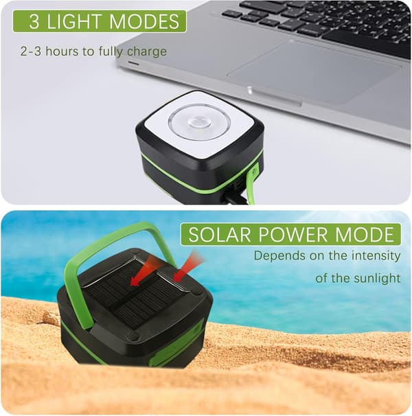 Solcelledrevne campinglamper, sammenleggbare campinglamper, LED-campinglamper,,, 8H+, IP65 vanntett belysning, USB-portlading, egnet for camping, camping