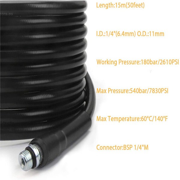 Betterlife 15M painepesurin viemäriletkun puhdistussarja suuttimella ja pyörivällä suuttimella Karcher K2, K3, K4, K5, K6, K7 ja Lavor painepesureille