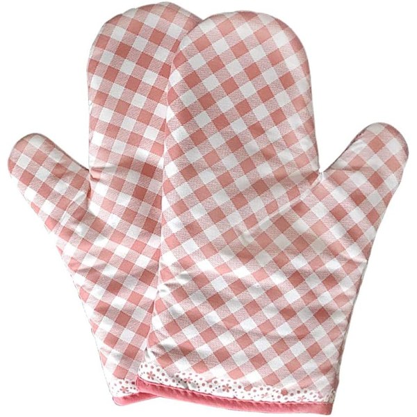 2 Pack Cotton Oven Mitts Heat Resistant Cooking Microwave Oven Gloves for Baking Cooking BBQ Grilling Pink