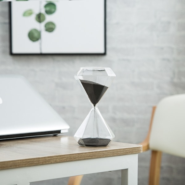 Diamantformet glas timeglas - Kreativ gave, romantisk, køkken, kontor, dekoration, jul, fødselsdag 5 minutter sort