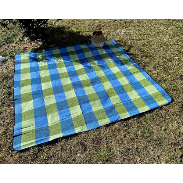 Blå och grön - 200x200 vattentät picknickfilt, picknickbord