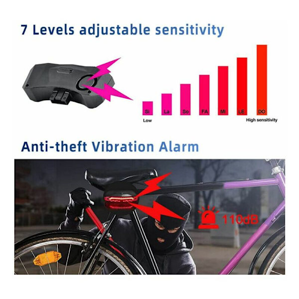 Cykelalarm med fjärrkontroll Cykelbakljus med tuta Cykelblinkers 110db Högre Stöldskydd Cykelbakljus USB Uppladdningsbar Cykelalarm med S