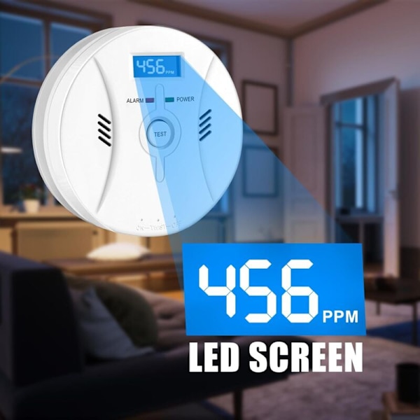 Häkävaroitin LCD-näytöllä, CO-ilmaisin, voimakas 85 dB hälytys, häkävaroitin häkäanturilla, paristokäyttöinen, 4,5 x 1,5 tuumaa