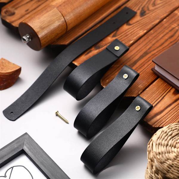 8 stk. Sorte 2,5*11cm Læder Møbelgreb - Møbelgreb, Dørgreb til Køkken, Badeværelse, Skabe, Kommode, Træ