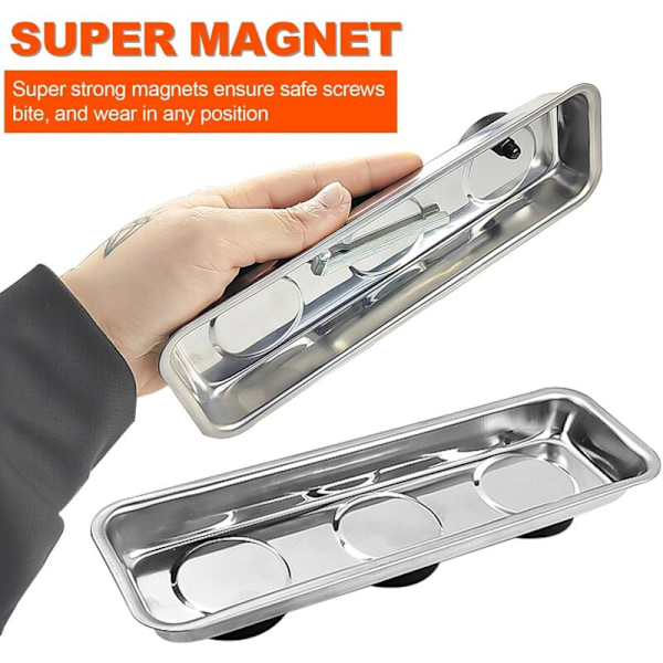 Sæt med 3 stk. Værktøj Mekaniker Bil 2026528mm Rektangel Embolisk Boks, Rustfrit Stål Magnetisk Værktøj, Magnetisk tablet