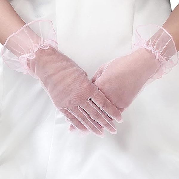 Pinkki - Naisten lyhyet hanskat tanssiaisiin, teejuhliin ja häihin