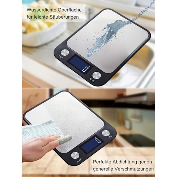 Sort digital køkkenvægt med berøringskontrol 1G til 10 kg, USB-opladning, LCD LCD-skærm, elektronisk vægt med høj præcision