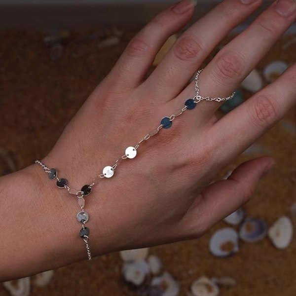 Guld Sequin Armbånd Finger Kæde Disc Link Håndledskæde Slave Armbånd Boho Sequin Charm Hånd Kæde Armbånd Smykker Gave til Kvinder og Piger