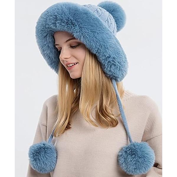 Kvinnors vinterhattar varma huvtröjor vinterbalaclava pullover stickad hatt vinterbalaclava pullover stickad hatt(blå)