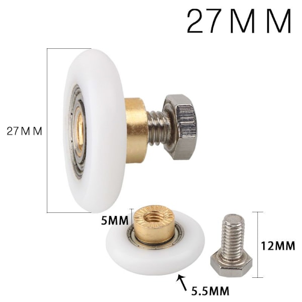 27 mm 4 stk. Roulette brusekabinedør, reservedele til brusekabinedør, reservedele til rillet brusekabinedør med diameter skruer 27 mm