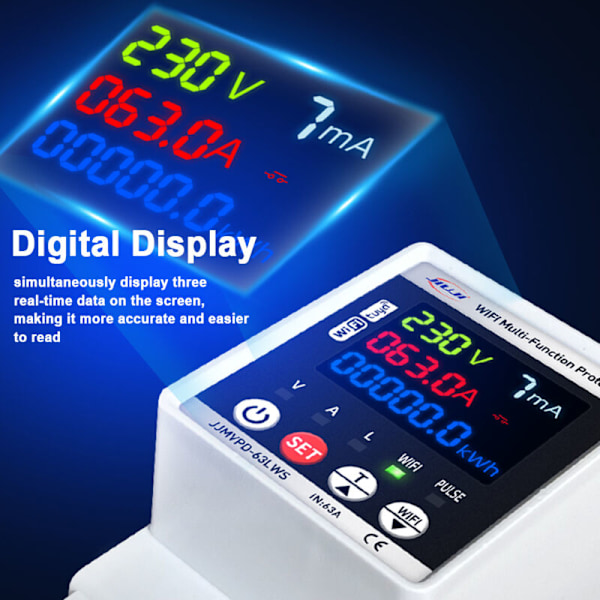 Tuya Wifi Skyddande Automatisk Återinkoppling Intelligent strömbrytare enfas digital display återställningsbrytare Justerbart spänningsskydd mot