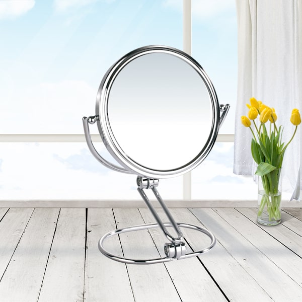 Fällbar fåfänga spegel 15cm spegel med förstoringsglas, 1X/3X förstoring krom, förmonterad lutning bänkskiva fåfänga spegel, vändbar vikning
