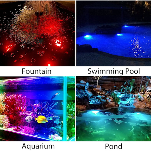 Solcelledambelysning, (3 frontlykter) RGB solcelledambelysning nedsenkbar belysning med IP68 vanntett, fargeskiftende RGB solcelledambelysning for akvarium