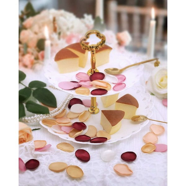 (Red Gold Romance) 200 rosenblad för bröllopsdekorationer, ljus