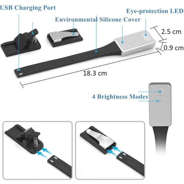 Oppladbar Leselampe, LED Leselampe for Lesing i Sengen, 3 Fargetemperaturer (Gul, Hvit, Blandet) - Justerbar Lysstyrke, Boklampe for Bo