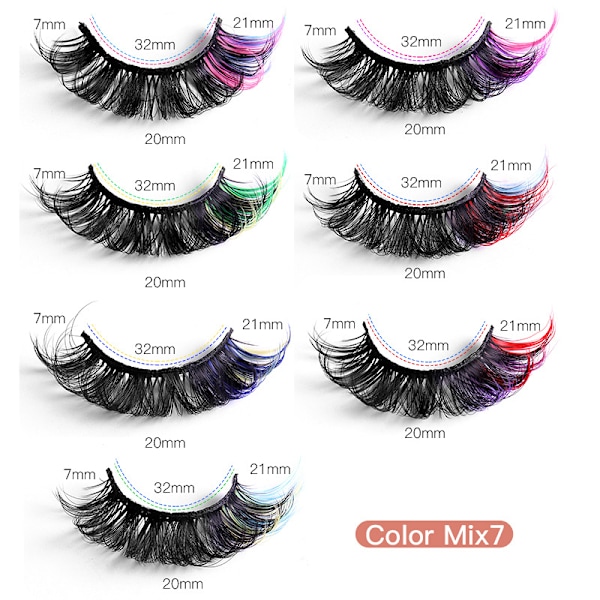 Färgglada och täta falska ögonfransar (7 färger) Naturliga 3D-fransar Cat eye-form Minkliknande fransar Fluffy strip