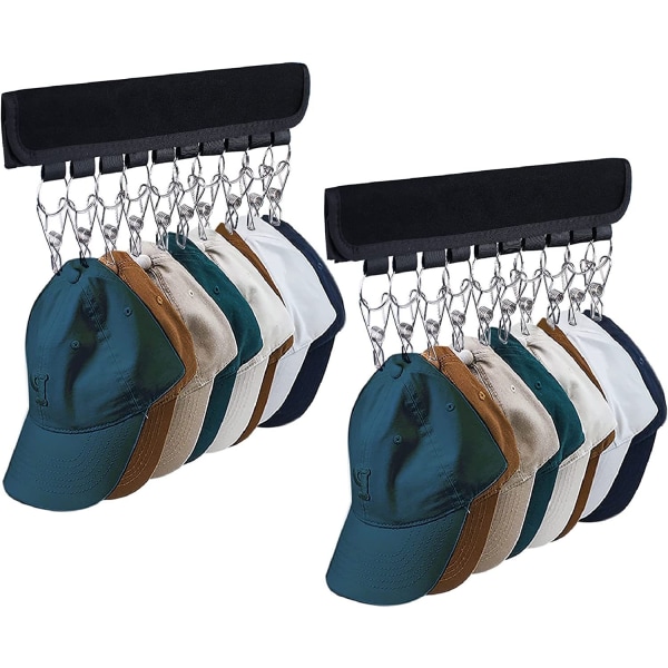 Hattförvaringsställ för galgar och garderobsskärmar, 2-pack 12 hattförvaringsklämmor för att hänga bollkepsar, mössor och tillbehör (galgar ingår ej