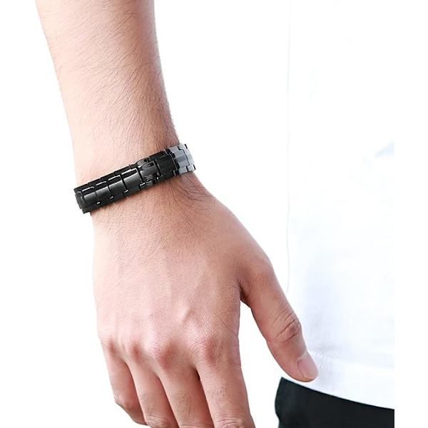 Raffinerede stil - Magnetarmbånd i titanium til mænd - Element med germaniummagneter - Værktøj til fjernelse af led inkluderet, sort