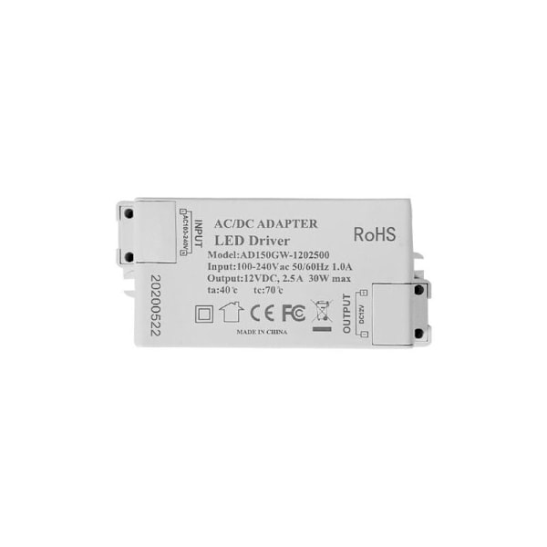 LED Transformer LED Strømforsyning - 30W, 12V DC, 2.5A Konstant Spænding til LED Strip Lys og G4, MR11, MR16 LED Pærer
