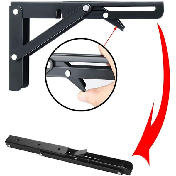 2 kappaletta musta neliö - 250mm ruostumattomasta teräksestä valmistettu taittuva ruostumattomasta teräksestä valmistettu tuki vaatekaappiin seinään kiinnitettävä 80kg