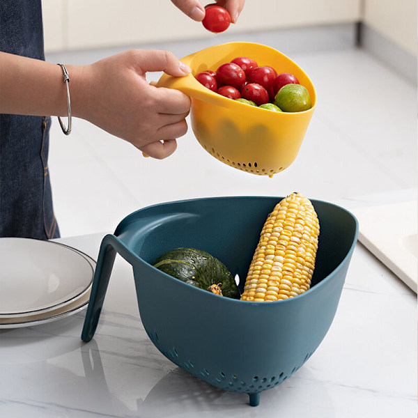 （Blå og gul） Lot med 2 stabelbare, stabile og ikke-vippende, til grøntsager, pasta, BPA-fri, BPA-fri, BPA-fri, BPA-fri, BPA-fri, BPA-fri, BPA-fri, BPA-fri