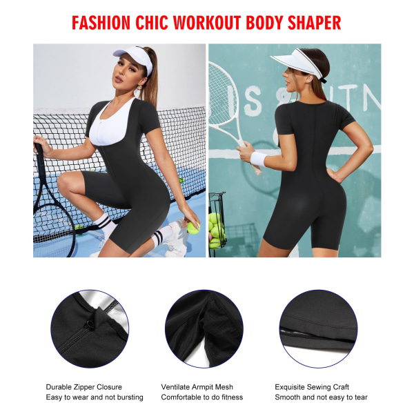 Bastu svettdräkt för kvinnor helkropp 3 i 1 träning bantning varm väst magkontroll shapewear(L)