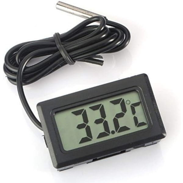 Digital LCD-termometer Temperaturindikator - Svart, 4,8 cm x 2,8 cm x 1,5 cm, med extern vattentät sond, för kylskåpsakvarium, akvarium kylskåp f