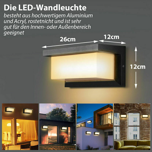 LED væglampe 18W LED sensor IP65 udendørsbelysning med bevægelsessensor terrasser haver varm hvid - sort