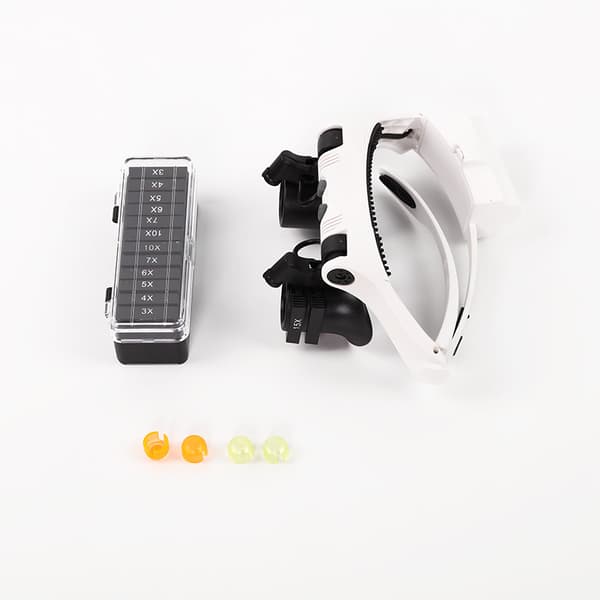 Hodebånd forstørrelsesglass med LED-lys, multifunksjonell LED-hodeholder med 21 kombinasjonsforstørrelsesglass med utskiftbart objektiv