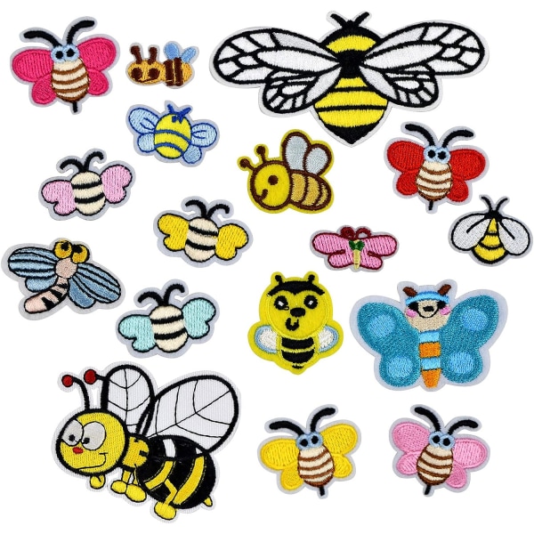 Iron-On Patches 17 stk Sommerfugle Bee Patches Broderi Applikation D