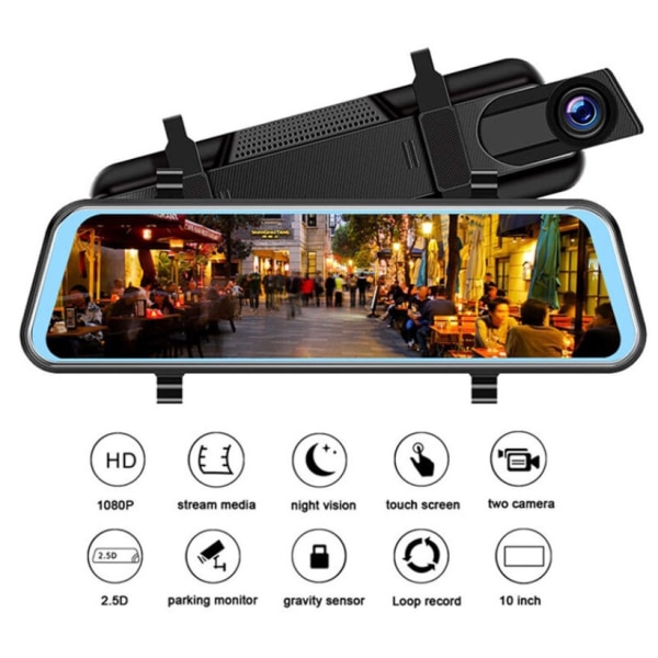 Dashbordkamera Bakspeil og Ryggekamera, Nattsyn, G-Sensor, Loop-opptak, Parkeringshjelp, Parkeringsmodus [1080P, 170° Front 720P, 150° Bak]