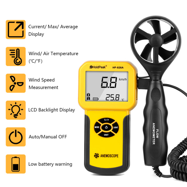 Digitalt anemometer luftstrømmåler for å måle vindhastighet ​​Termometer for windsurfing, Dragonfly, Surfing